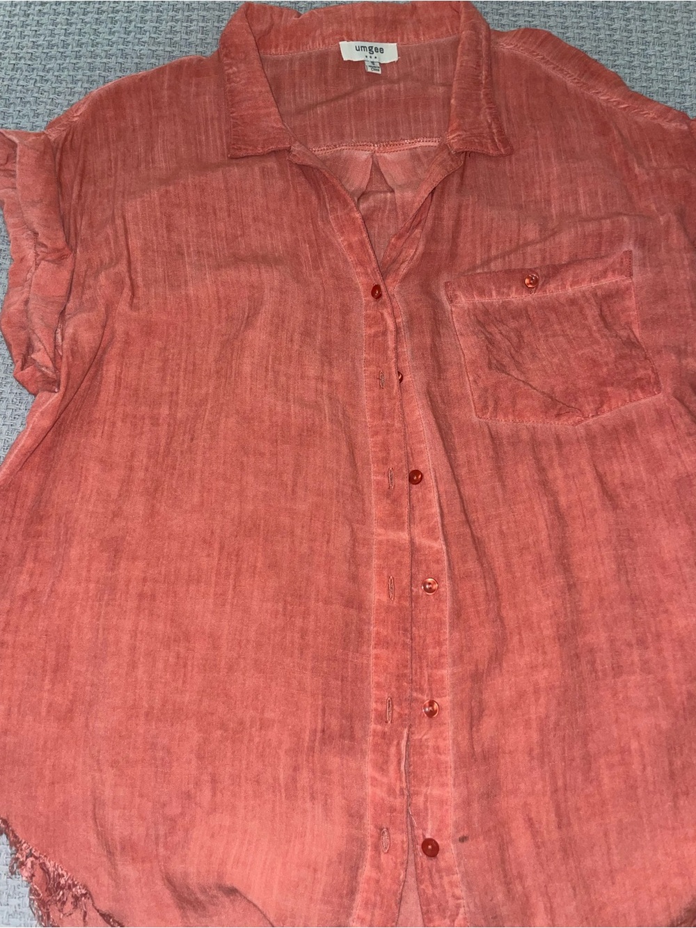 Umgee Coral Short-Sleeve Button Down Shirt